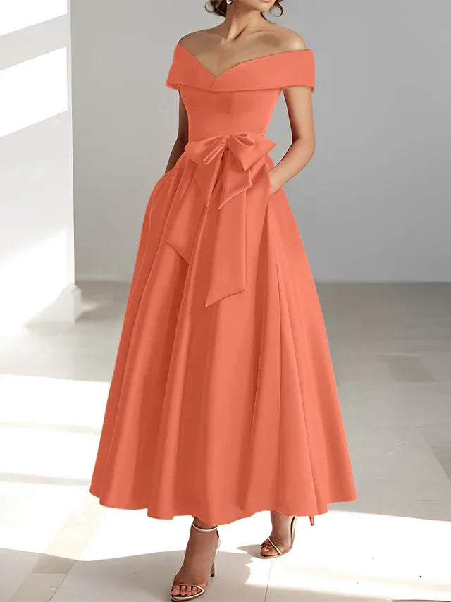 A-Linie/Prinzessin Schulterfreies Ärmelloses Knöchellanges Kleid der Brautmutter mit Taschen