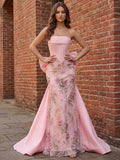 Pastel Pink Enchanting Corset Prom Dress with Oversized Bow Train