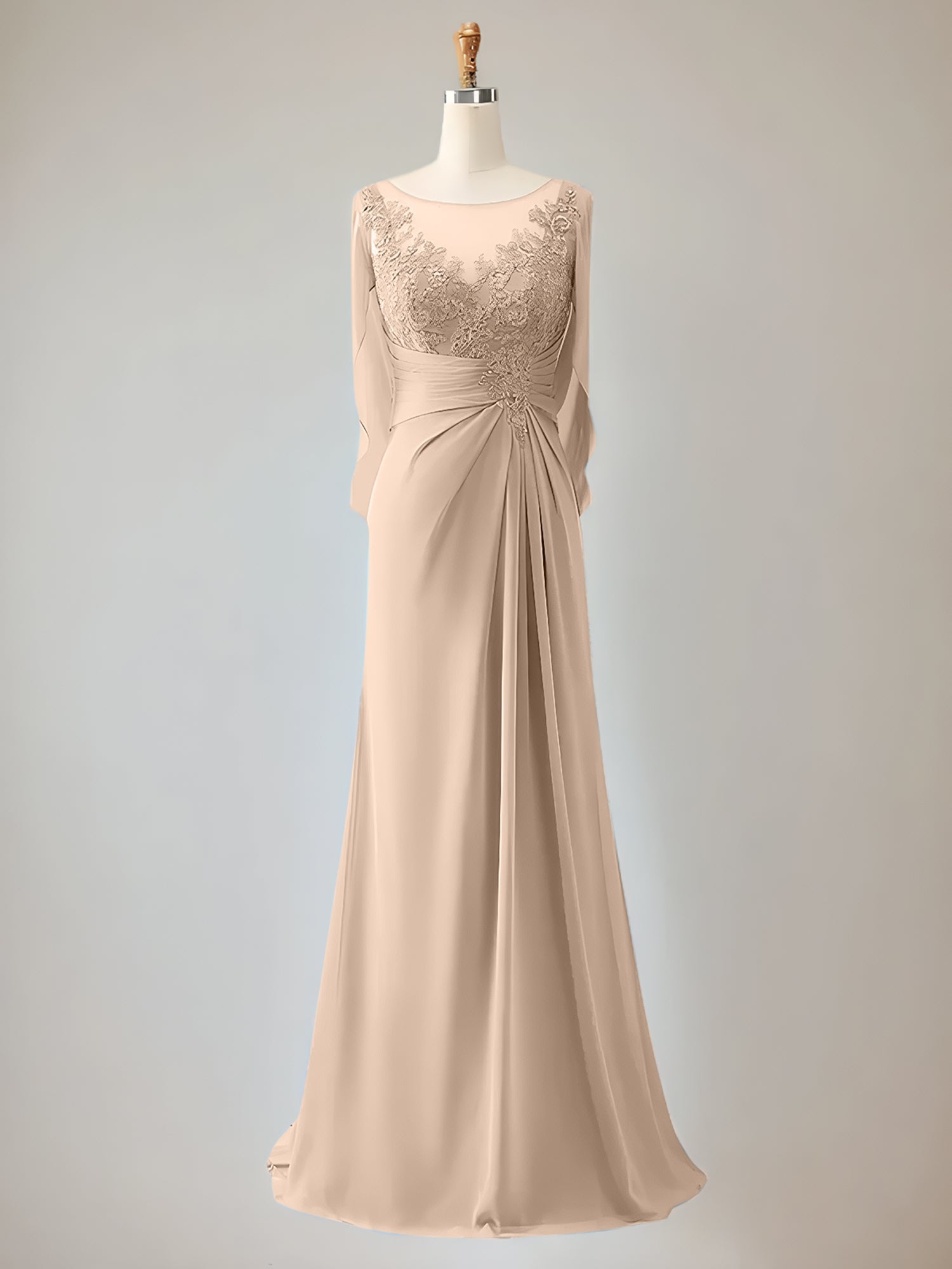 Trumpet/Mermaid Chiffon-Mutter-der-Braut-Kleid mit Rundhalsausschnitt, 1/2-Ärmeln und Perlenbesatz