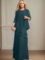 Abito da madre della sposa in chiffon a colonna con scollatura a U e lunghezza fino a terra