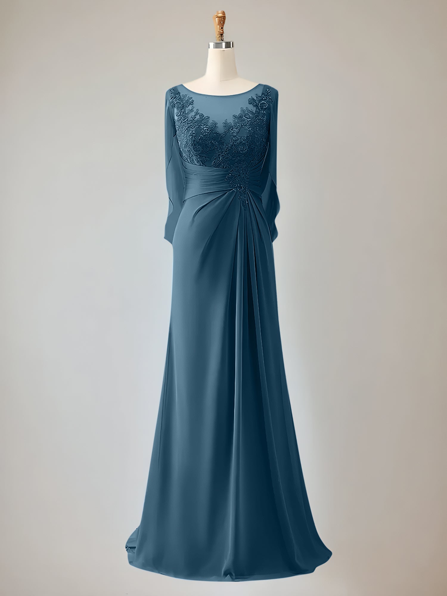 Trumpet/Mermaid Chiffon-Mutter-der-Braut-Kleid mit Rundhalsausschnitt, 1/2-Ärmeln und Perlenbesatz