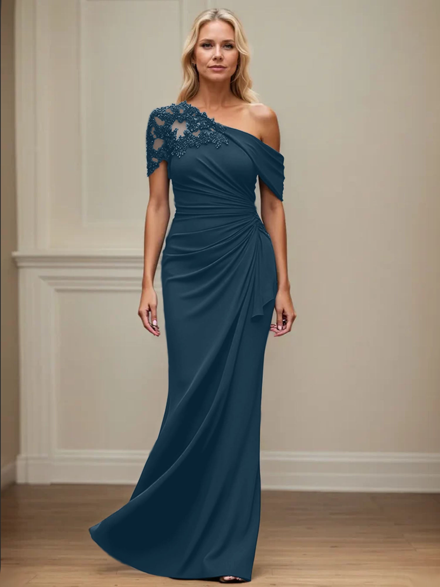 Trumpet/Meerjungfrau Mutter-der-Braut-Kleid mit asymmetrischem Schnitt und Applikationen