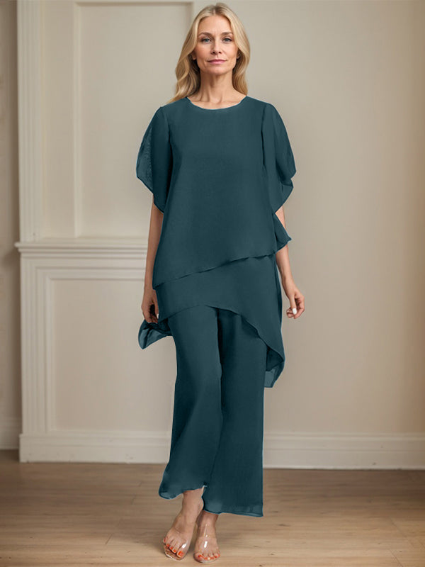 Combinaison/pantalon séparé en chiffon à col rond longueur cheville robe mère de la mariée
