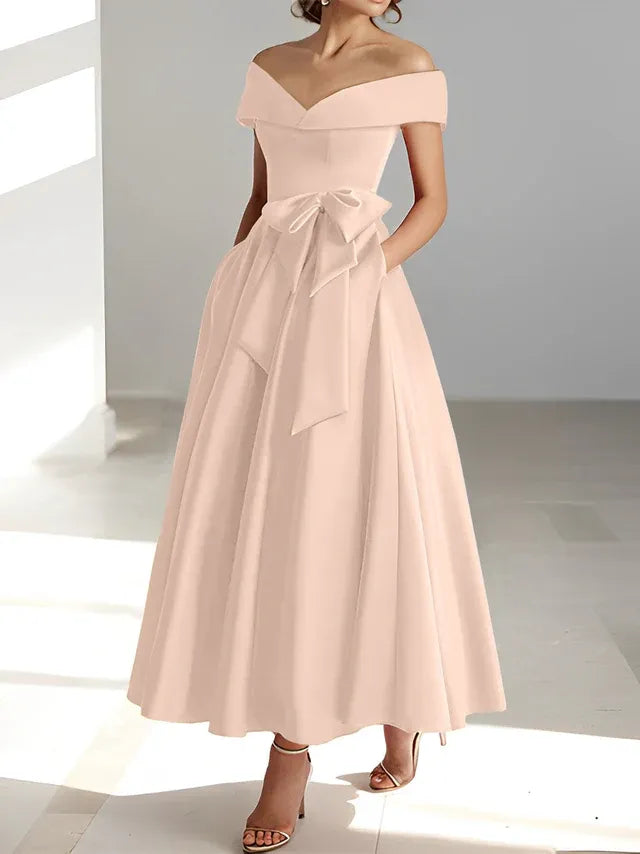 A-Linie/Prinzessin Schulterfreies Ärmelloses Knöchellanges Kleid der Brautmutter mit Taschen
