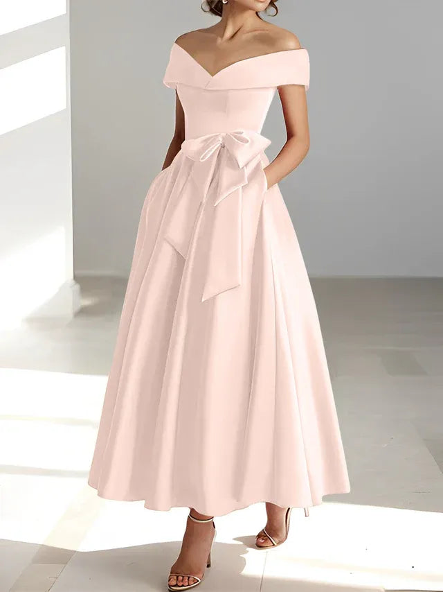 A-Linie/Prinzessin Schulterfreies Ärmelloses Knöchellanges Kleid der Brautmutter mit Taschen