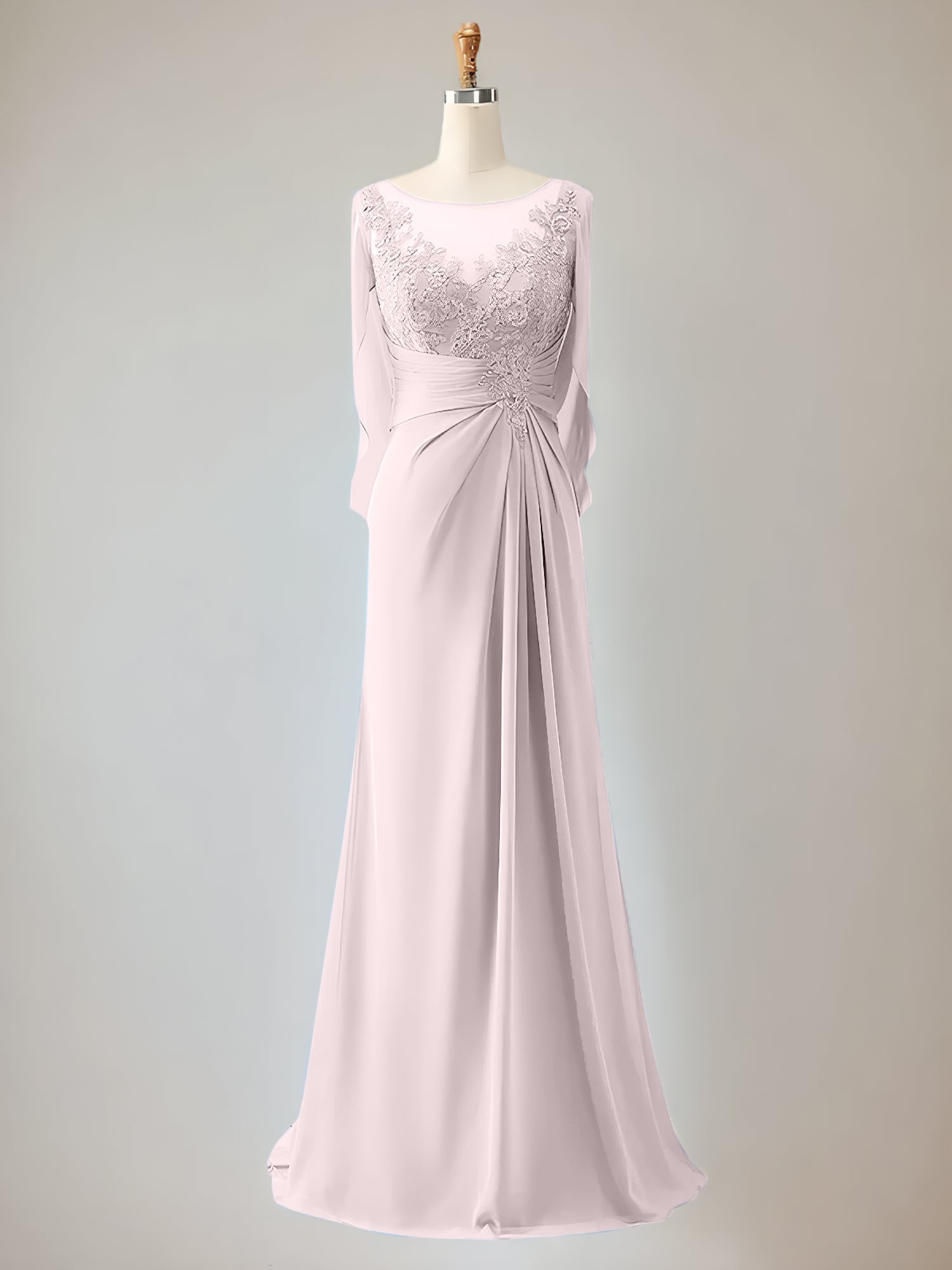 Trumpet/Mermaid Chiffon-Mutter-der-Braut-Kleid mit Rundhalsausschnitt, 1/2-Ärmeln und Perlenbesatz