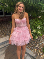 Robes courtes de bal de promo en organza, coupe trapèze, bustier cœur avec appliques
