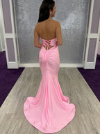 Pink Strapless Mermaid Prom Dress with Double Keyhole Front Cutouts