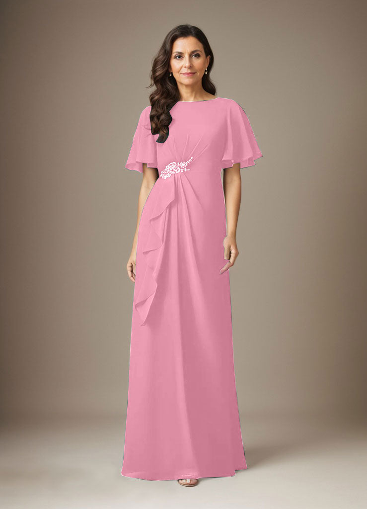 Dunkelmarineblaues Etuikleid mit Perlenbesatz aus Chiffon