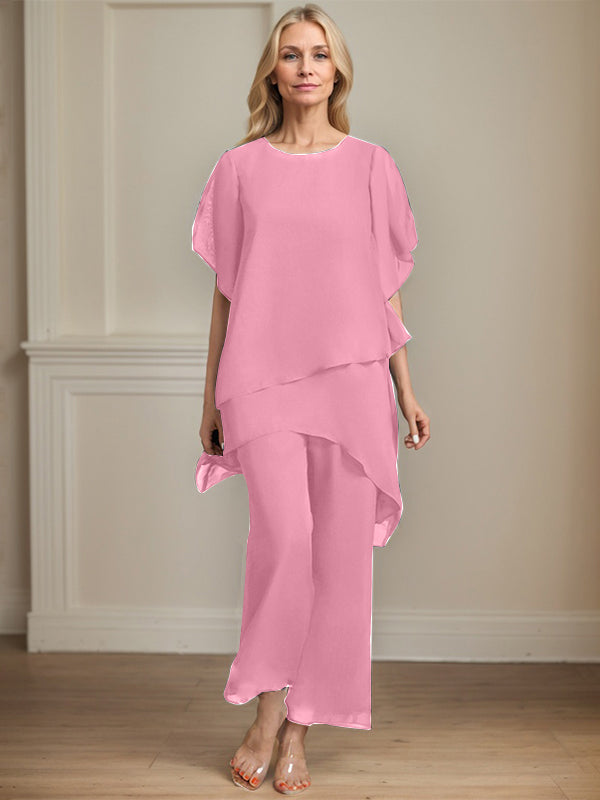 Combinaison/pantalon séparé en chiffon à col rond longueur cheville robe mère de la mariée