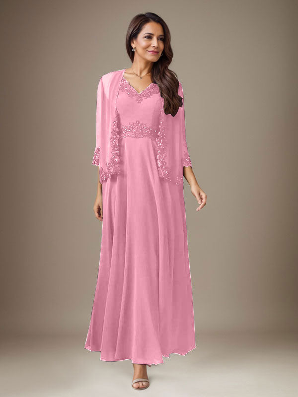 Pflaume A-Linie Pailletten Chiffon Kleid