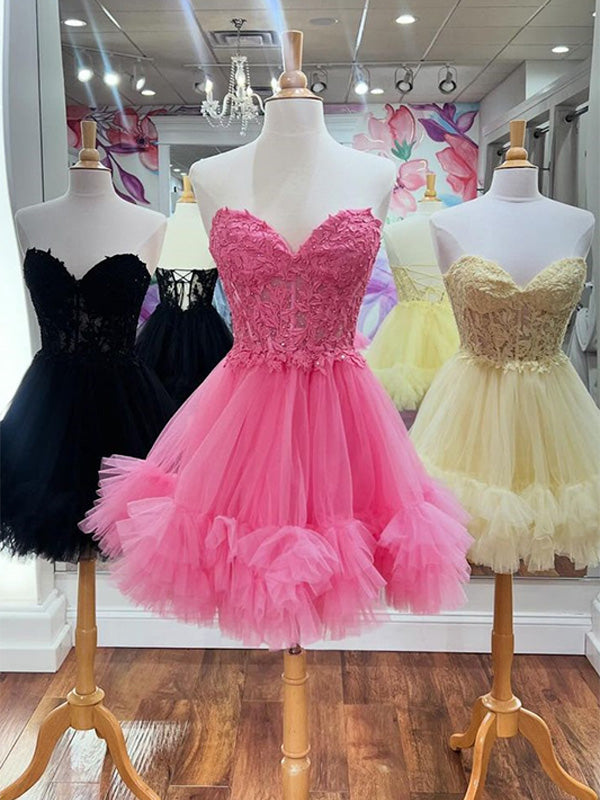 A-Linien kurzes Homecoming-Kleid aus Tüll mit Sweetheart-Ausschnitt und Schnürung