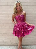 A Line Halter Metallic Ruffle Short Homecoming Dress