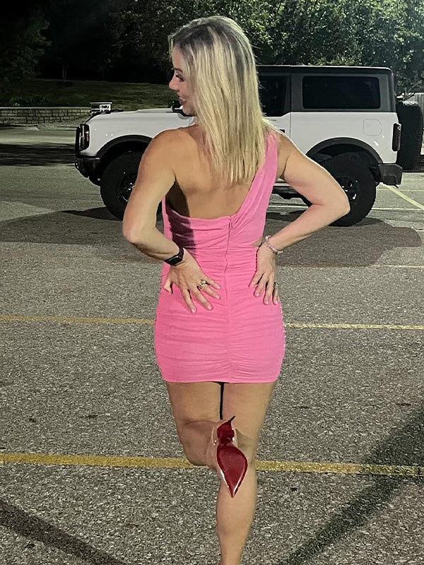 Pink One Shoulder Ruched Tight Short Homecoming Dress