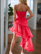 Pink Strapless Pleated Sleeveless Ruffles Short Homecoming Dress
