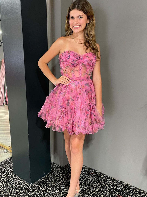 Pink Sweetheart A-Line Short Tulle Homecoming Dress