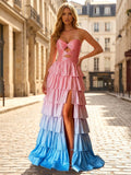 Rosa gestuftes Rüschen Cut-Out Mieder Ballkleid mit Schlitz