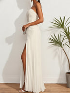 Robe maxi classique plissée bustier sans manches coupe évasée