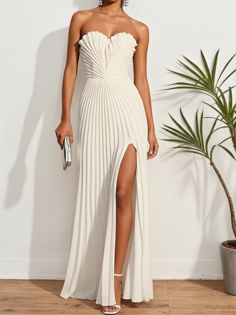 Robe maxi classique plissée bustier sans manches coupe évasée