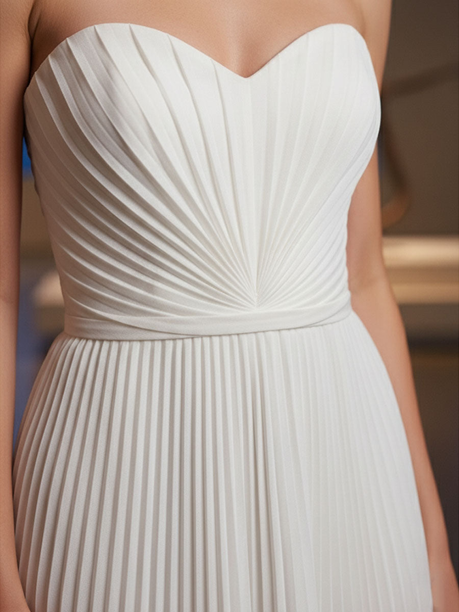 Plissiertes Klassisches Trägerloses Ärmelloses Langes Formelles Kleid