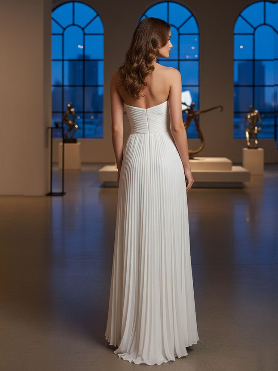 Plissiertes Klassisches Trägerloses Ärmelloses Langes Formelles Kleid