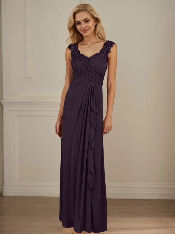 Champagner A-Linien Herzausschnitt Falten Mesh Kleid