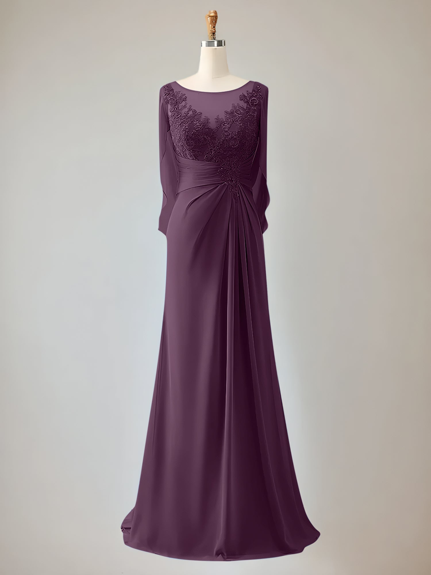Trumpet/Mermaid Chiffon-Mutter-der-Braut-Kleid mit Rundhalsausschnitt, 1/2-Ärmeln und Perlenbesatz