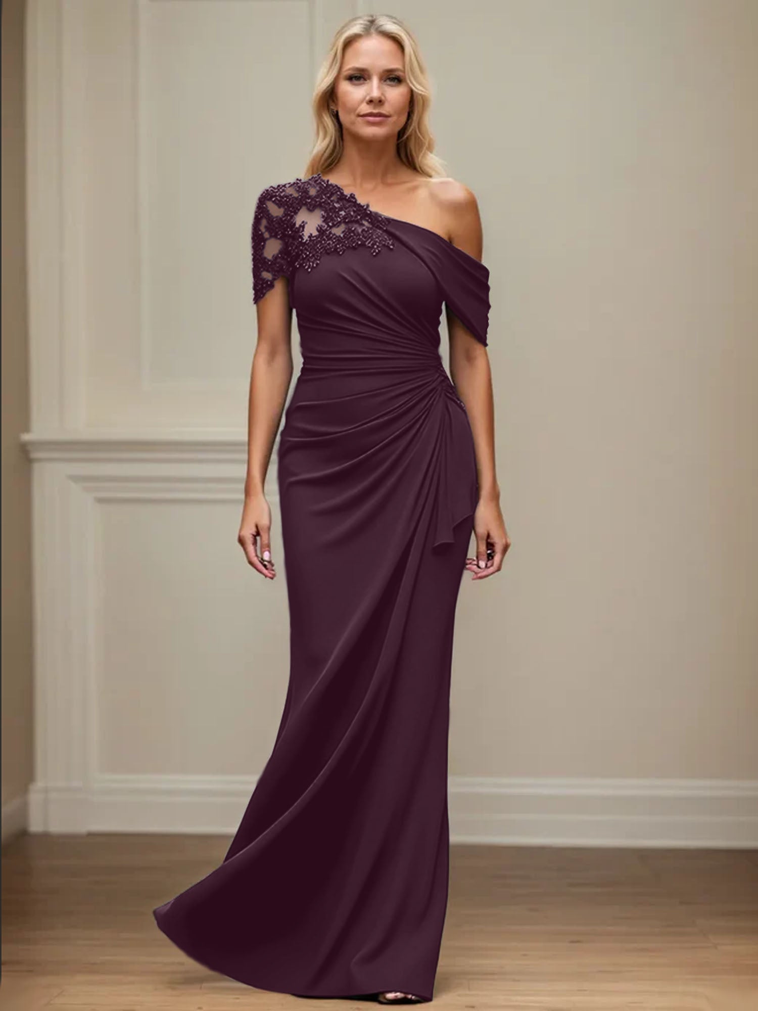 Trumpet/Meerjungfrau Mutter-der-Braut-Kleid mit asymmetrischem Schnitt und Applikationen