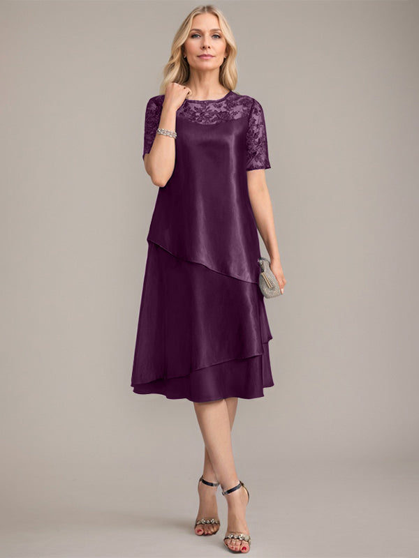 A-Linien Rundhals knielanges Mutter der Braut Kleid mit Applikationen & Pailletten