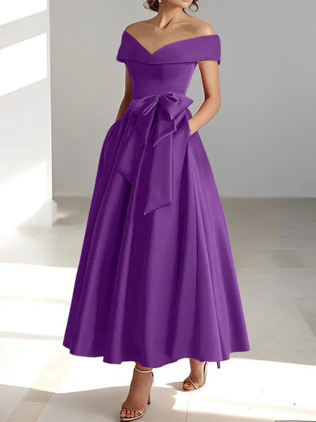 A-Linie/Prinzessin Schulterfreies Ärmelloses Knöchellanges Kleid der Brautmutter mit Taschen