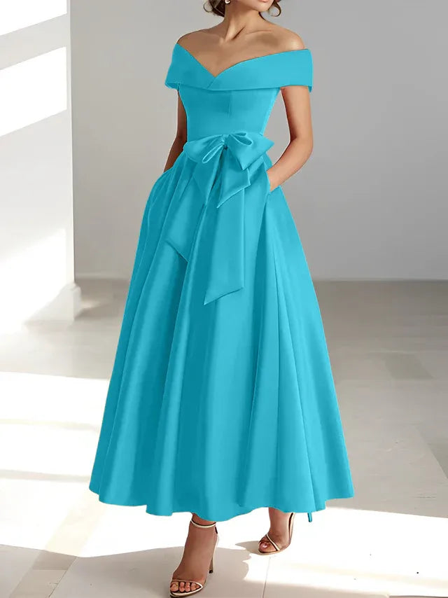 A-Linie/Prinzessin Schulterfreies Ärmelloses Knöchellanges Kleid der Brautmutter mit Taschen