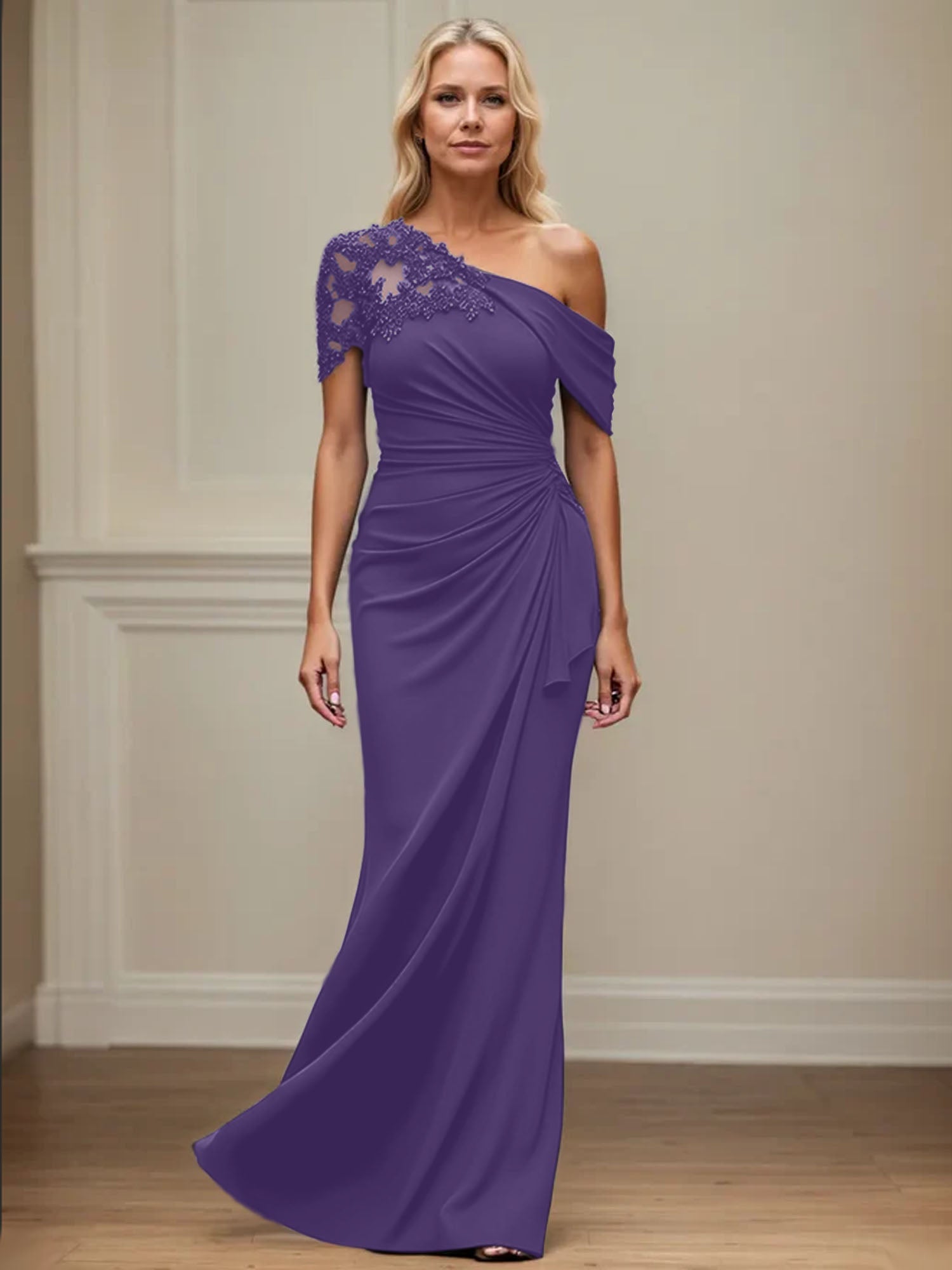 Trumpet/Meerjungfrau Mutter-der-Braut-Kleid mit asymmetrischem Schnitt und Applikationen