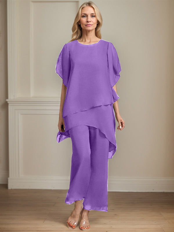 Combinaison/pantalon séparé en chiffon à col rond longueur cheville robe mère de la mariée