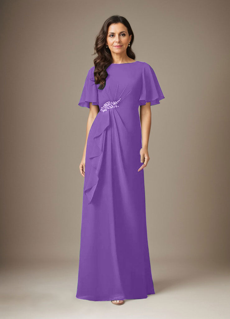 Dunkelmarineblaues Etuikleid mit Perlenbesatz aus Chiffon