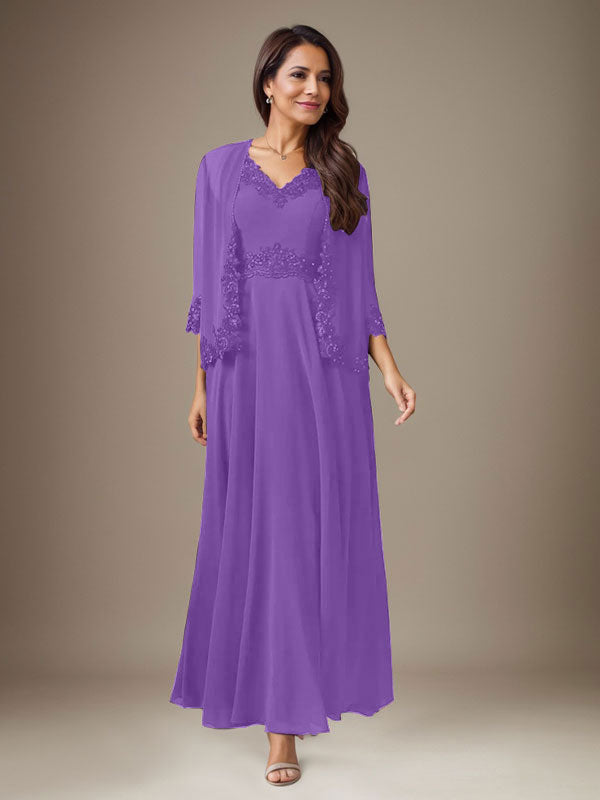 Pflaume A-Linie Pailletten Chiffon Kleid