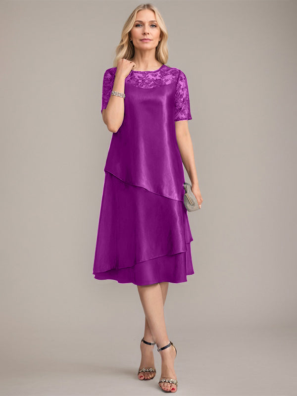 A-Linien Rundhals knielanges Mutter der Braut Kleid mit Applikationen & Pailletten