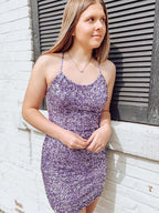 Purple Bodycon Criss-Cross Back Sequin Homecoming Dress