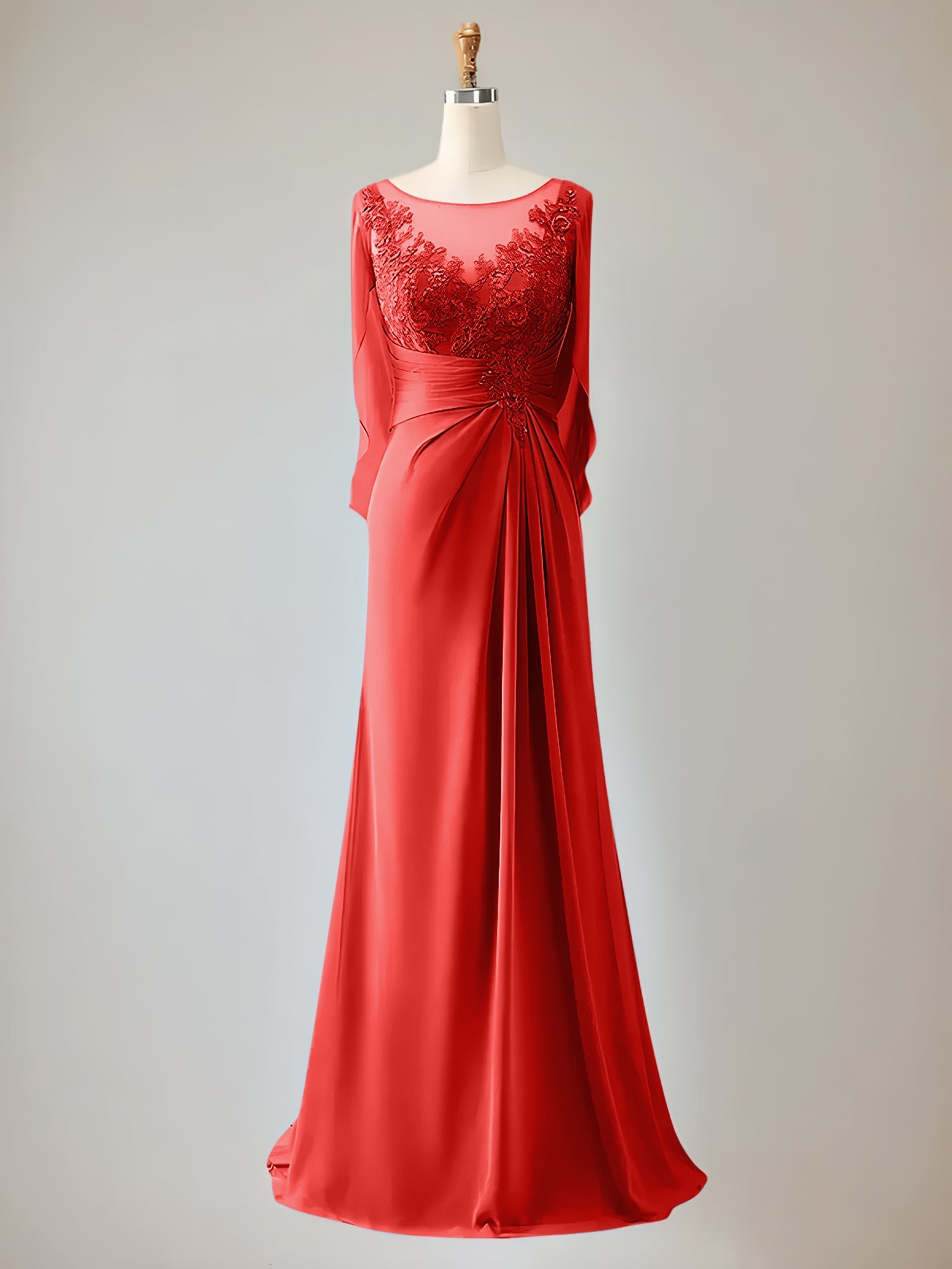 Trumpet/Mermaid Chiffon-Mutter-der-Braut-Kleid mit Rundhalsausschnitt, 1/2-Ärmeln und Perlenbesatz