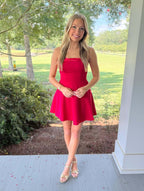 A Line Halter Short Satin Homecoming Dress