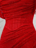 Red Shimmer Off-Shoulder Long Prom Dress with High Slit