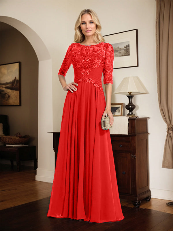 A-Linien Ausschnitt Illusions-Bodenlanges Chiffon-Spitzenkleid für die Mutter der Braut mit plissierten Pailletten