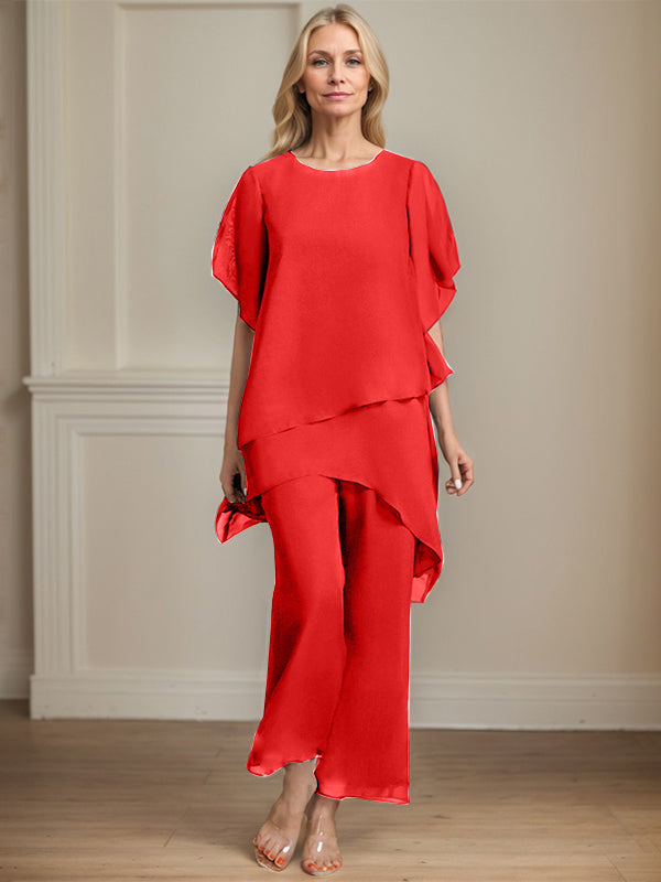 Combinaison/pantalon séparé en chiffon à col rond longueur cheville robe mère de la mariée