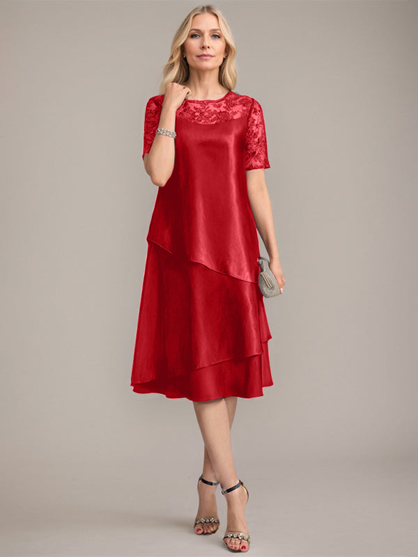 A-Linien Rundhals knielanges Mutter der Braut Kleid mit Applikationen & Pailletten