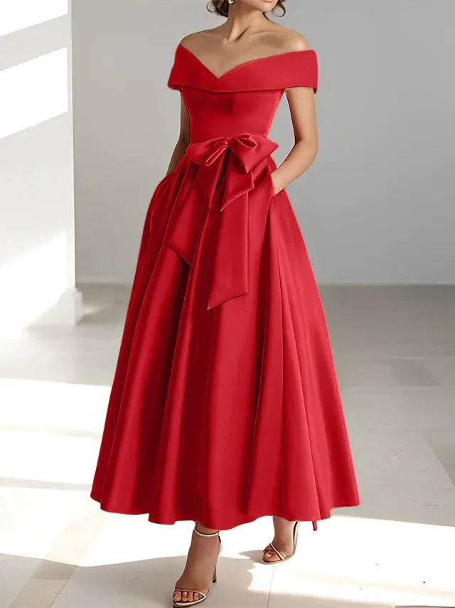 A-Linie/Prinzessin Schulterfreies Ärmelloses Knöchellanges Kleid der Brautmutter mit Taschen