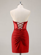 Red Strapless Corset Ruched Sequins Short Tight Homecoming Dress