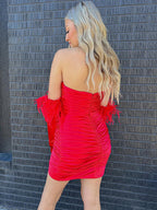 Red Strapless Ruched Short Homecoming Dress