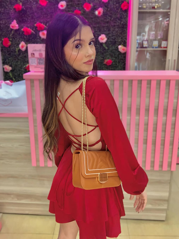 Red Sweetheart Long Sleeves Tiered Short Homecoming Dress