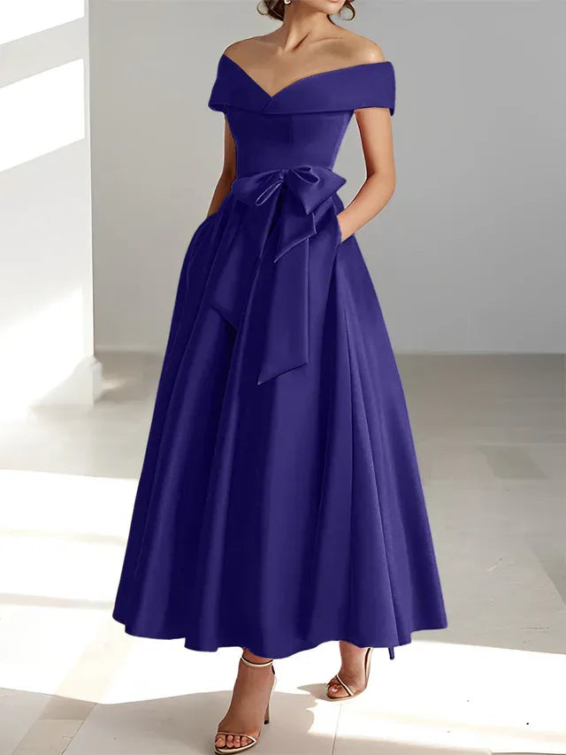 A-Linie/Prinzessin Schulterfreies Ärmelloses Knöchellanges Kleid der Brautmutter mit Taschen