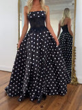 Vestido de Baile Retrô-Chique Preto e Branco com Poás, Tomara que Caia e Corpete