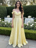 Romantic Off-Shoulder Jacquard A-Line Long Prom Dress